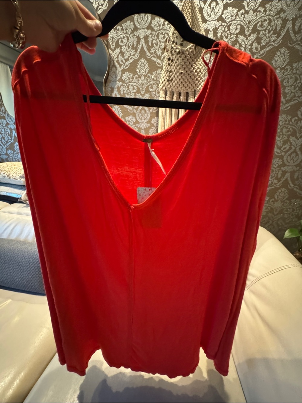 Free People Bright Red 'Love Glare' Long Sleeve Top Sz L